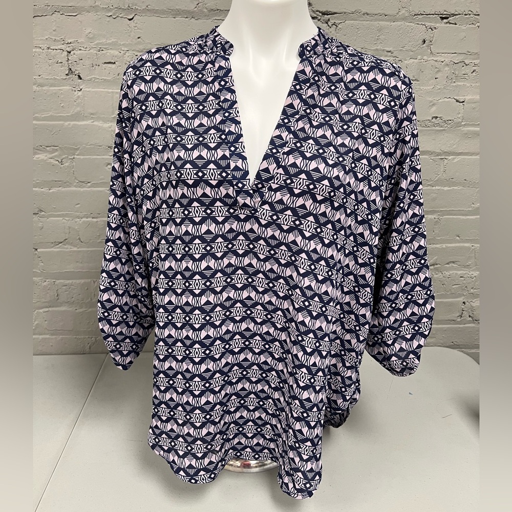 Lush Navy and White Patterned Blouse
